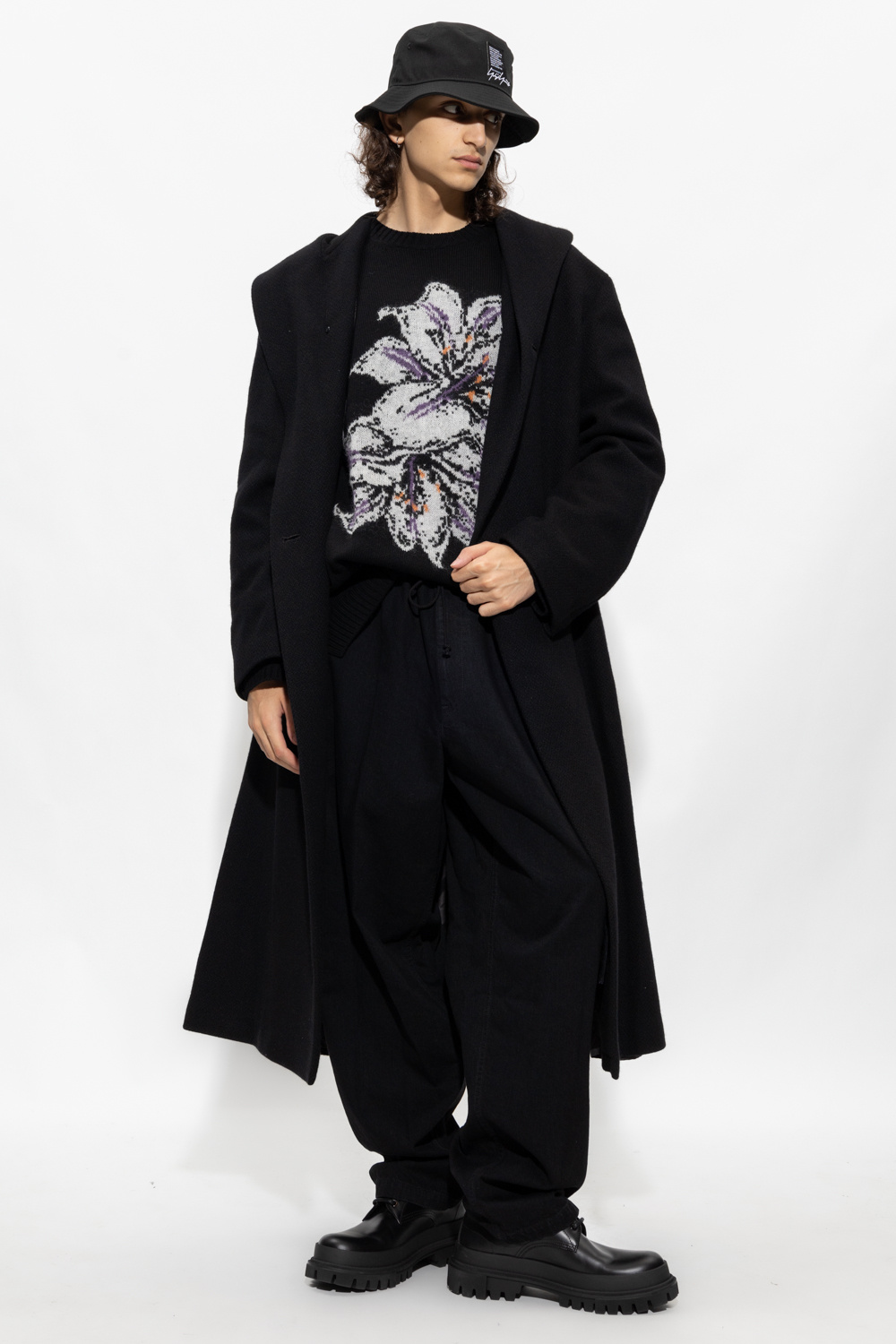 Black Sweater with floral motif Yohji Yamamoto - men polo